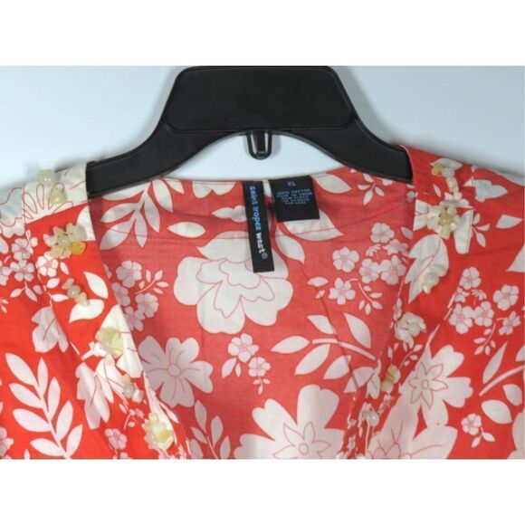 Saint Tropez West Tropical Floral Blouse Red White XL - Picture 3 of 4